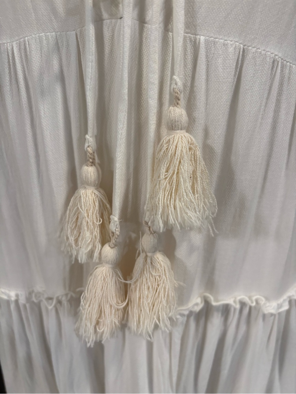 Cream Tiered Tassel-Front Mini Dress - Picture 5 of 8